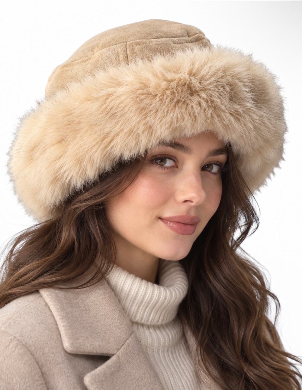 VTG Betmar New York Beige Faux Fur Trim Statement Winter Hat Women’s XL 24” Fit